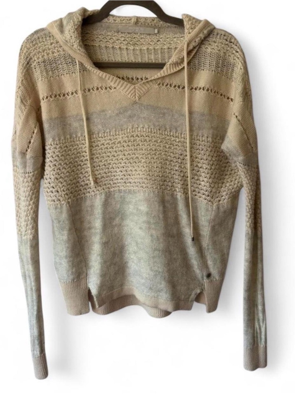One Grey Day Hooded Wool Mohair Knit Sweater Light Beige Hooded Knit Sweater S